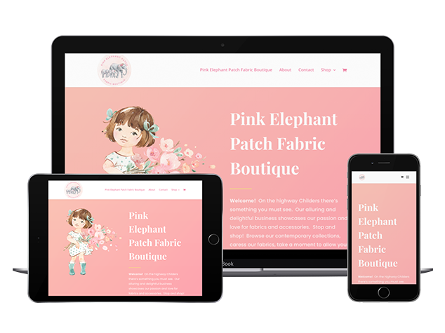 pink elephant patch fabric boutique tradewinds web design seo tradewinds web design